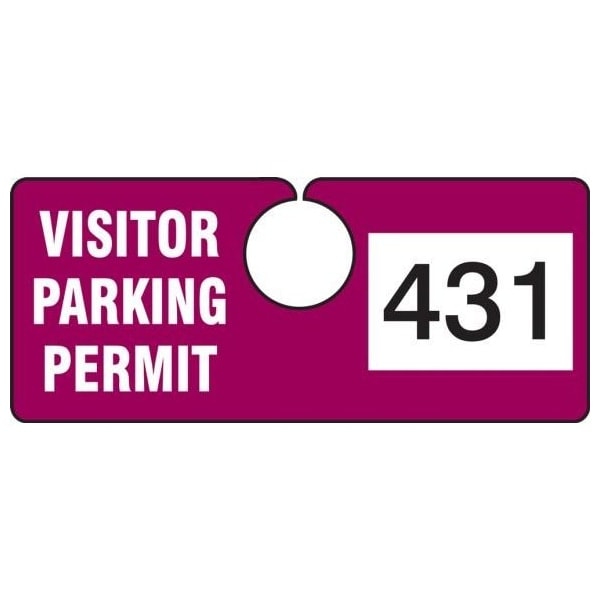 Accuform Parking Permit Tag, VISITOR PARKING PERMIT Numbered 100-199, Maroon, 2in x 4.75in, 100PK TNT431MRB - main